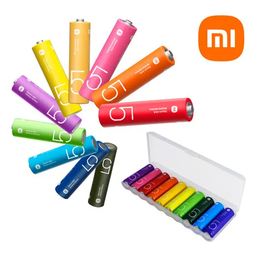 Paquete de 10 pilas Xiaomi AA alcalinas baterias rainbow batteries desechables de alto rendimiento pertain Coche de juguete Mando a distancia Pequeños electrodomésticos