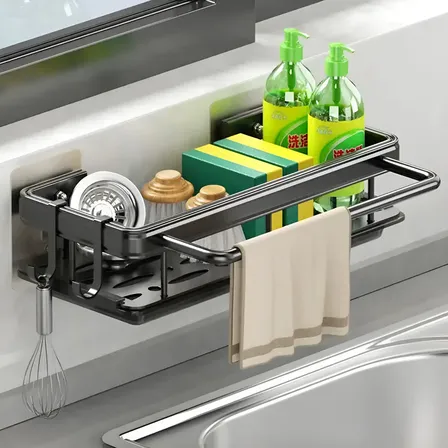 Pia Porta Detergente Esponja Suporte Cozinha Não Fura Parede Cor Preto