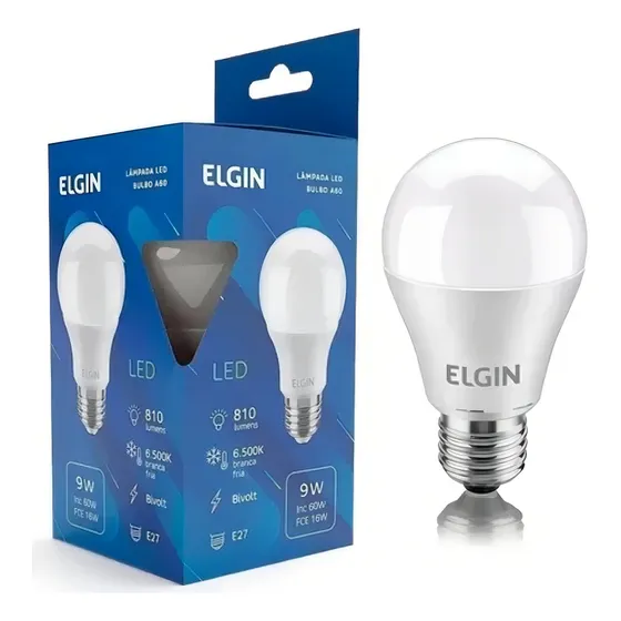 Elgin Lâmpada Led 9w Bulbo 127/220V E27 Branca Fria 6500k Bocal E27 Cor da luz Branco-frio 127/220V