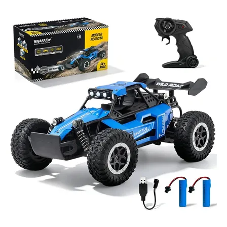 Carrinho Controle Remoto Recarregável Grande Off Road Cross Azul 2 x baterias -Brastoy