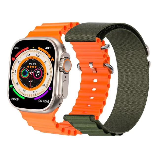 Smartwatch Grow GR29 Ultra+ 2.1" GPS Llamadas Notificaciones Doble Malla Silicona Tela Naranja/Verde