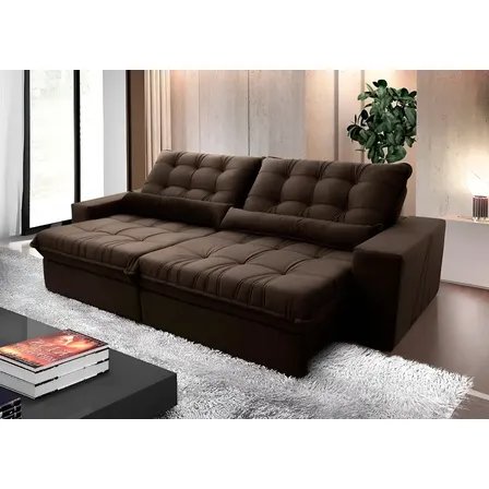 Sofá Retrátil Reclinável Zurique 2,70m Suede Velut Marrom Molas no Assento - King House