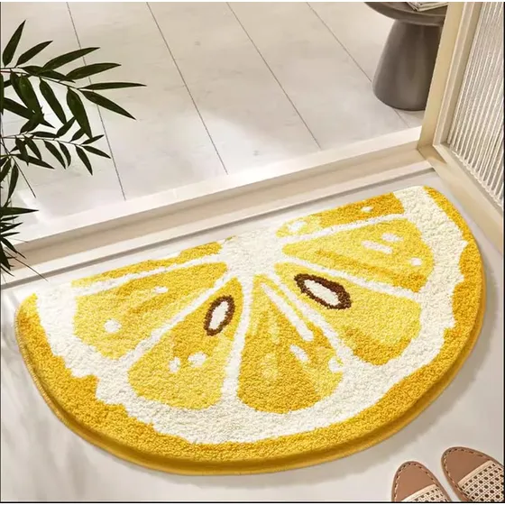Alfombra Baño Fruta Limon Medio Circulo Decoracion Amarillo