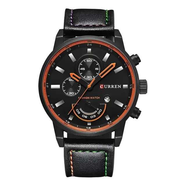 Reloj Curren  Hombre Negro Correa De Cuero 8217 Original
