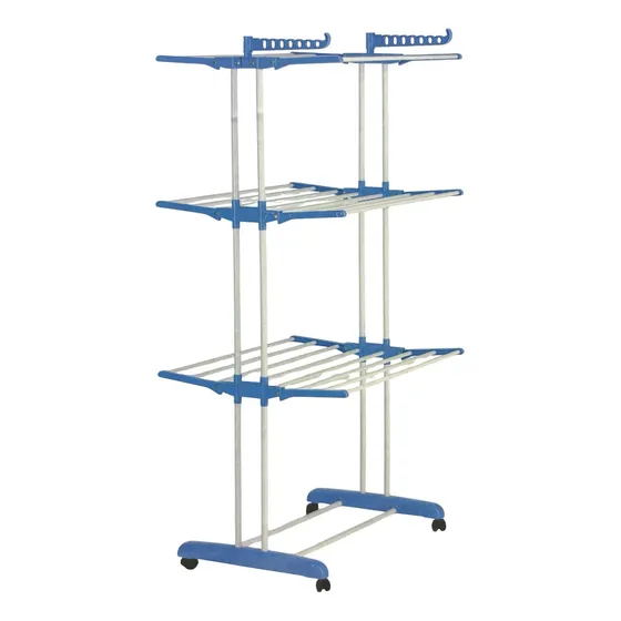 Tender Vertical 3 Niveles Home World Tendedero De Pie Portatil Con Ruedas Color Blanco Y Celeste