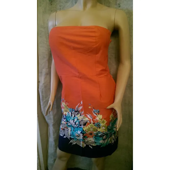 Vestido Tipo Coctel- Naranja Con Flores- Talla M- Spense