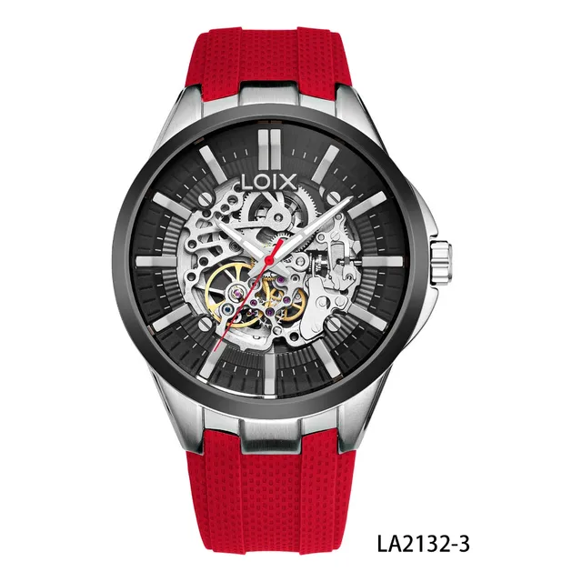 Reloj Hombre Loix® La2132-3 Rojo Con Plateado, Tablero Negro