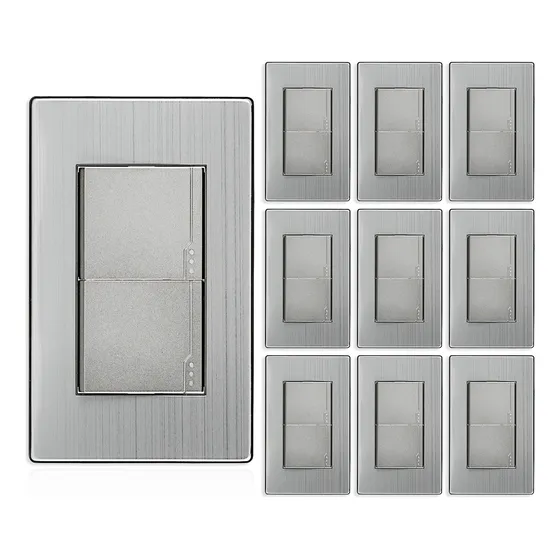 Kit De 10pzs Placas Acero Inox Plateado Con 2 Apagadores, Para El Hogar, Oficina, Hotel, Etc.