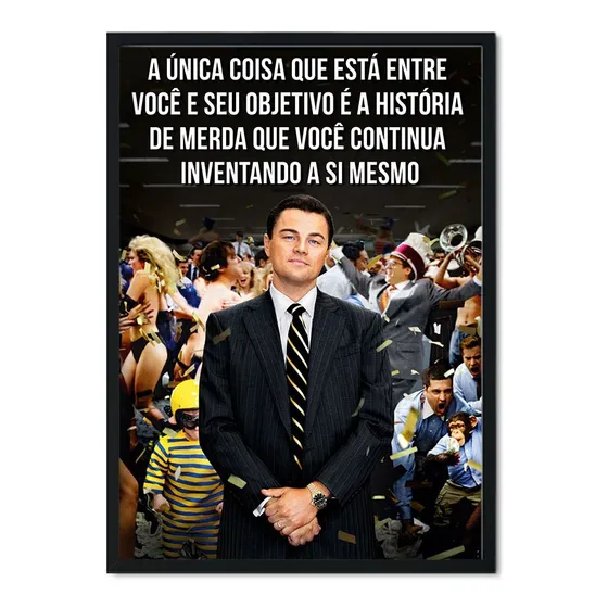 Quadro Com Vidro Lobo Wall Street Frase Motivacional Sala 