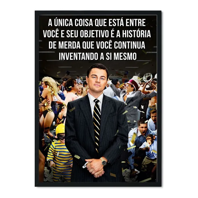 Quadro Com Vidro Lobo Wall Street Frase Motivacional Sala 