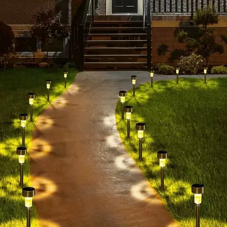 Kit 10 Luminárias Jardim Balizador Led Solar Luz 1.2v Dourado