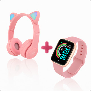 Kit D20 Smart Watch Rosa 27mm + Fone De Ouvido Gatinho Rosa Kit D20 Smart Watch Rosa 27mm + Fone De Ouvido Gatinho Rosa