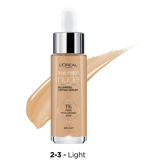 Base de maquillaje líquida L'Oréal Paris True Match Nude Plumping Tinted Serum Base Sérum L'Oréal Con Color True Match Con Ácido Hialurónico 30ml tono 3-4 light-medium - 30mL