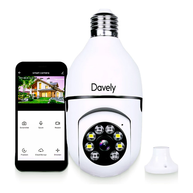 Câmera De Segurança Com Visão Noturna Interna Externa Ip Wifi Davely Lâmpada 360º Cor Bran... Câmera De Segurança Com Visão Noturna Interna Externa Ip Wifi Davely Lâmpada 360º Cor Bran...