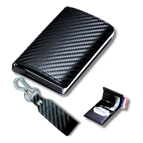 Carteira Futuro Rfid Slim Porta Cartões De Couro Antifurto. Cor Cx Prata Chaveiro Desenho Do Tecido Lisa