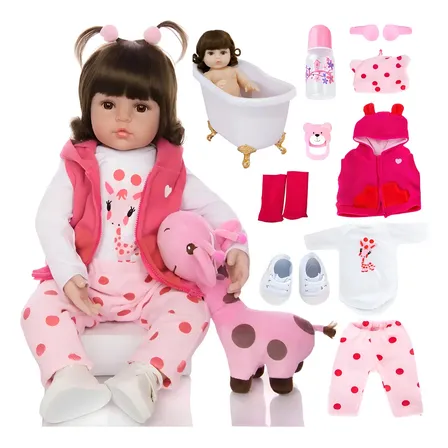 Boneca Bebê Reborn Girafinha Banho Silicone Realista