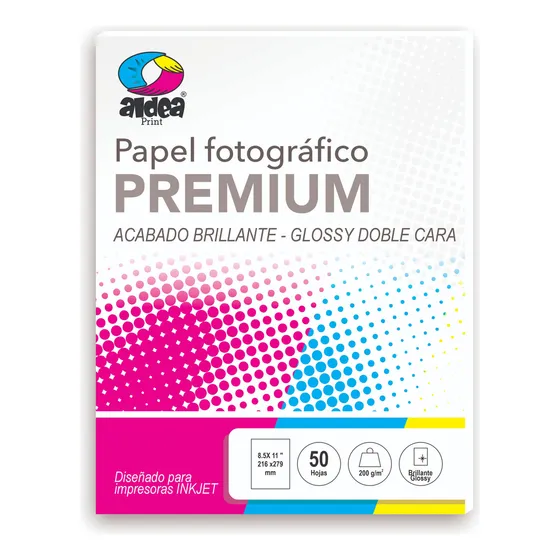 1 Pack Papel Fotográfico Glossy Doble Cara Carta 200gr 50 Pz Color Blanco