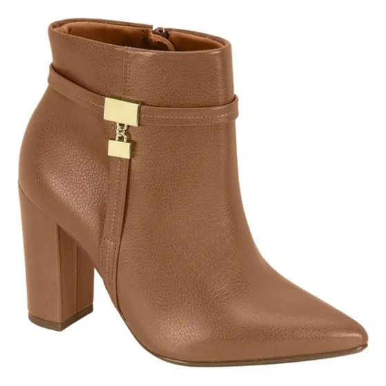 Bota Feminina Vizzano Cano Curto Salto Grosso Casual Ziper