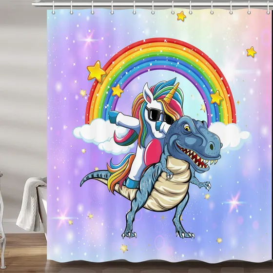 Merchr Cortina Ducha Dinosaurio Diseño Unicornio Para Viaje