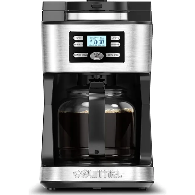 Cafetera Con Molino Integrado Gourmia 12 Tazas Negra Color Negro
