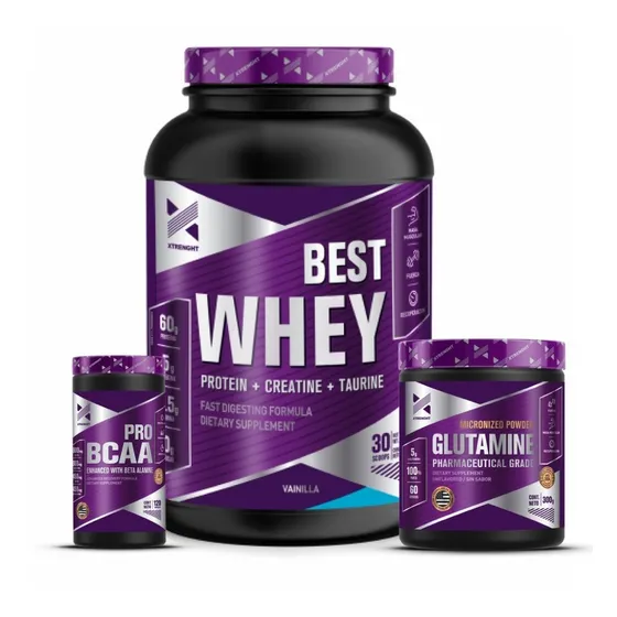 Combo Muscular Best Whey Protein+glutamina+pro Bcaa Xtrenght