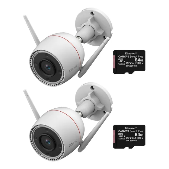 Kit 2 Camara Wifi Ezviz 2k Hd Color Luz Sirena +memoria 64gb