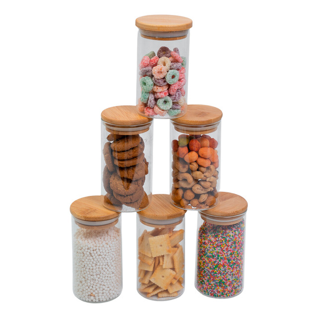 Conjunto De 6 Potes Herméticos De 300 Ml Com Tampa De Bambu Cor Marrom Vidro Oikos Hermeti... Conjunto De 6 Potes Herméticos De 300 Ml Com Tampa De Bambu Cor Marrom Vidro Oikos Hermeti...