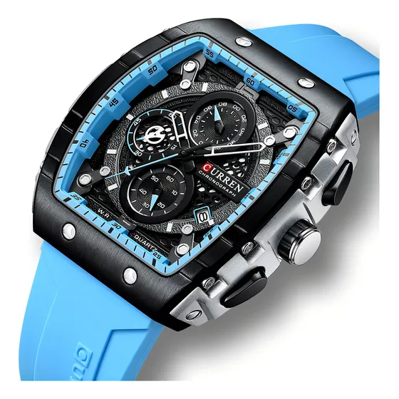 Reloj Cronógrafo Luminoso Curren Quartz Con Calendario Color De La Correa Azul