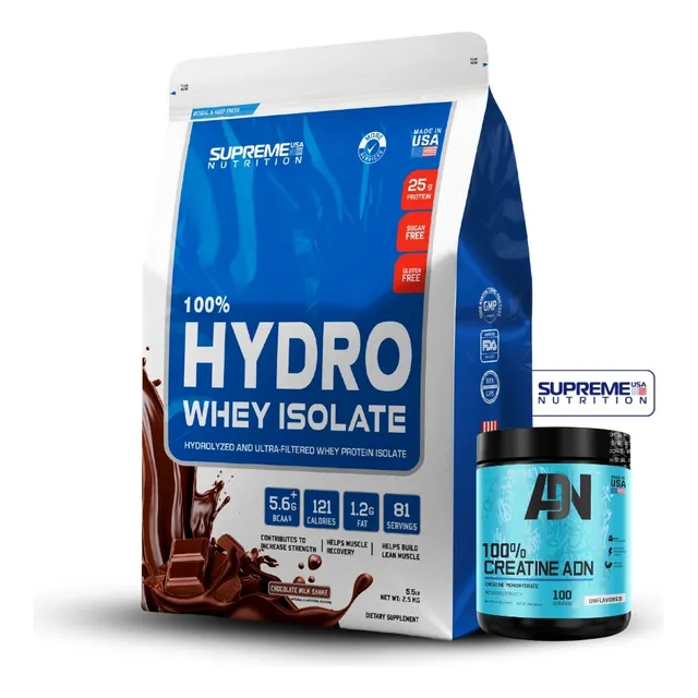 Hydro Whey Isolate Chocolate 5.5lb+creatina Adn 250gr Chocolate