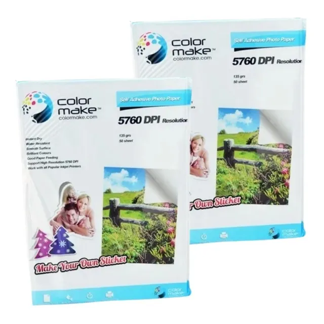 Papel Fotográfico Autoadhesivo Color Make Tamaño A4 100 Hojas Color Blanco