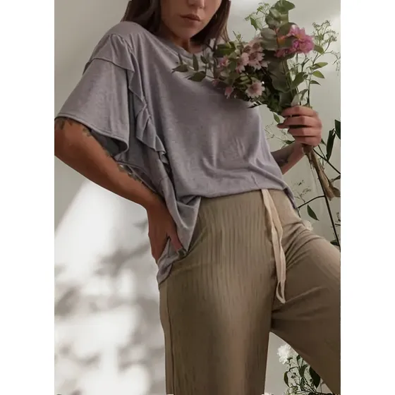 Remera Nano De Modal Con Volados, #5823 Madison