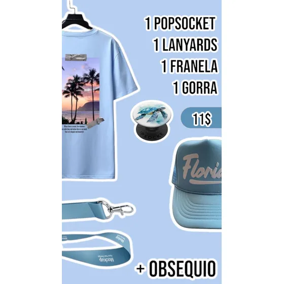 Franela + Lanyard + Gorra + Popsocket Personalizado