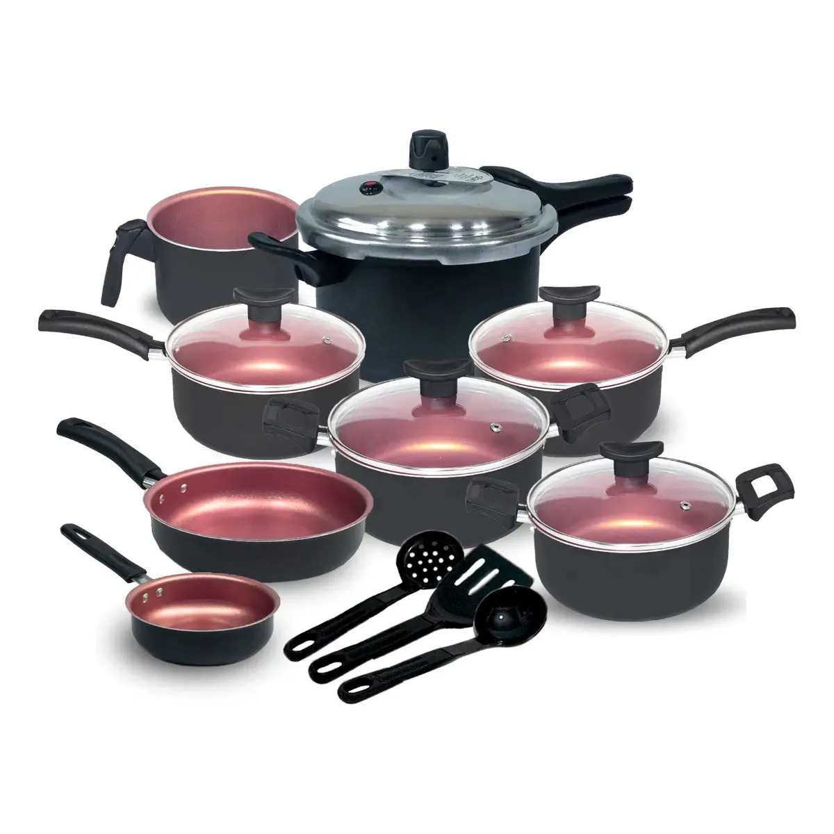Kit de panelas com panela de pressao e acessorios