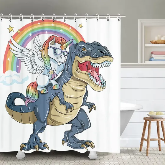 Rosielily Divertida Cortina Ducha Juego Dinosaurio 12 Gancho