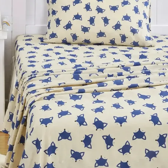 Sabanas Infantil Diseno Fox 1.5 Plazas 144 Hilos Suaves Niños Niñas Ajuste Perfecto Algodon Poliester
