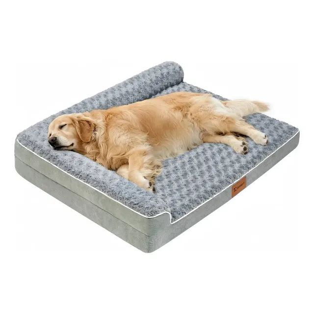 Cama Pet Grande Caminha Cachorros Suporte Cervical Espuma De Ortopédica C/capa Lavável Removível E Base Impermeável 91×68×16.5 Cinza-escuro Liso