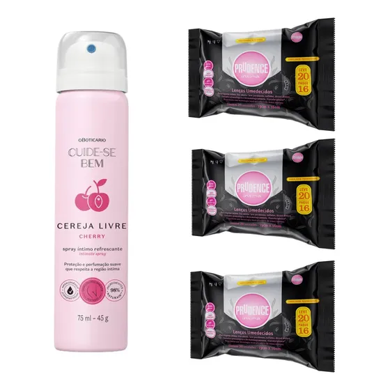 Kit Intimo Higiene Feminina Spray Cherry, Toalha Intima