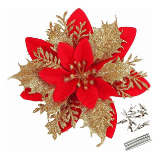 Bx) 30 Piezas De Flores Artificiales De Poinsettia Roja Bx) 30 Piezas De Flores Artificiales De Poinsettia Roja