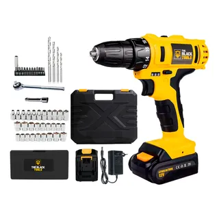 Furadeira Parafusadeira Bateria Profissional + Kit 40pçs Cor Amarelo Furadeira Parafusadeira Bateria Profissional + Kit 40pçs Cor Amarelo