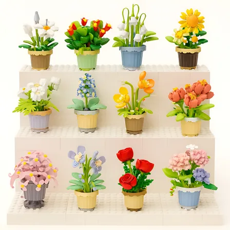 Blocos De Montar Flor No Vaso Decorativo - Castela