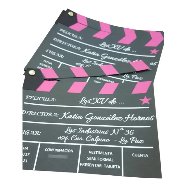 Invitación Claqueta De Cine, 15 Años, Bodas
