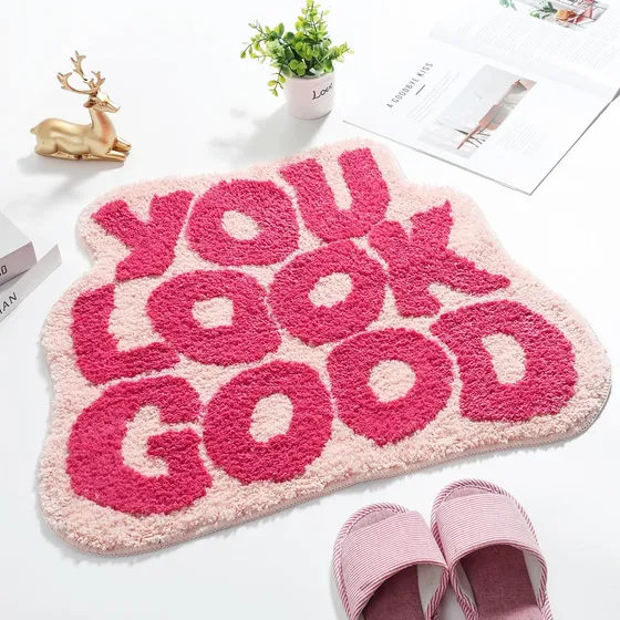 Alfombra Baño Texto Ingl  You Look Good  Color Rosa Bonita X