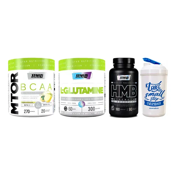 Star Nutrition Combo Mtor Bcaa Green Lemonade X270 Gr + Glutamina X300 Gr + Hmb 180 Caps + Shaker