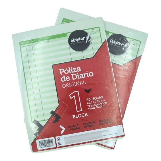 Block Poliza Diario Tamaño Carta Rayter 50 Hojas 2 Piezas