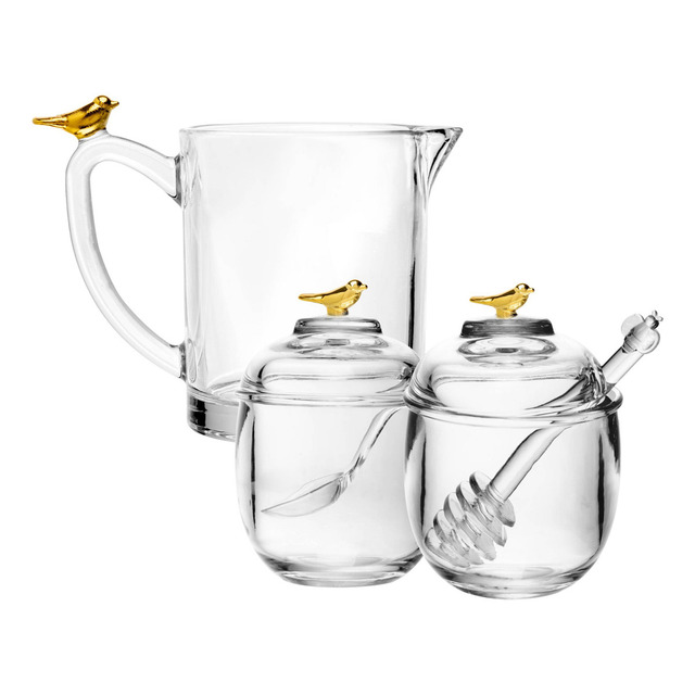 Kit Leiteira, Açucareiro E Meleira Golden Bird Cristal Wolff Kit Leiteira, Açucareiro E Meleira Golden Bird Cristal Wolff