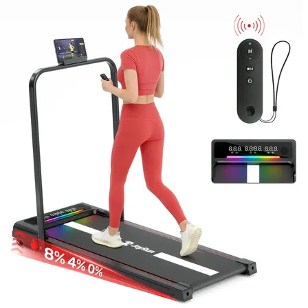Esteira Elétrica Ergométrica Residencial Dobrável Preta 2.5Hp Até 12Km/H, 3 Níveis De Inclinação, Luzes Led Rgb Coloridas, Com Braços Suporte, Suporta Até 120Kg Para Corrida E Caminhada
