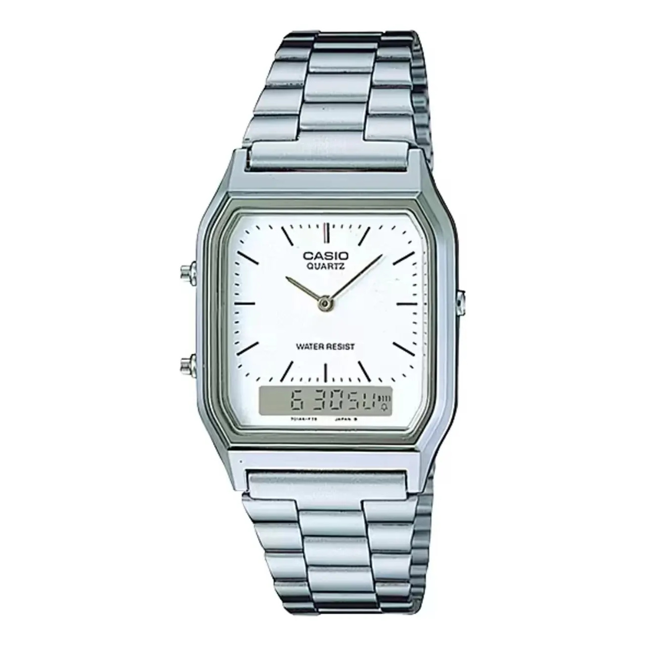 Relógio Casio Masculino Retangular Aq-230a-7dmq Prata Branco