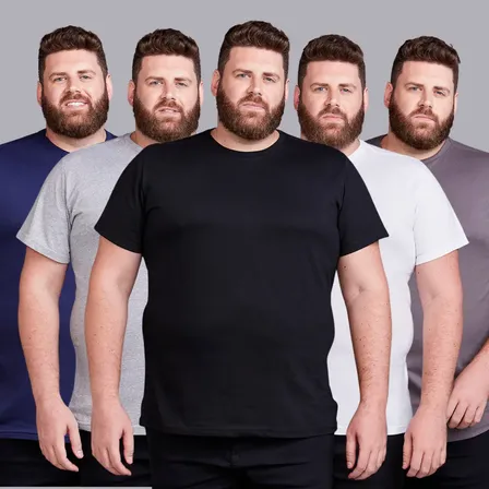 Kit 5 Camiseta Básica Plus Size Masculina Algodão G1 Ao G5