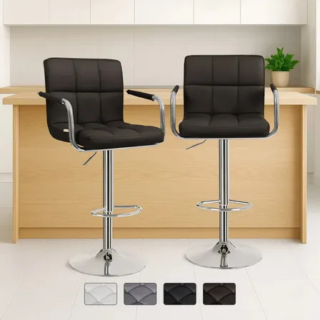 Set 2 Bancos Altos Blick Barra Giratorios Altura Ajustable Respaldo Apoyabrazos 360° Acero Ws98106 Marrón Cromado Marrón Oscuro