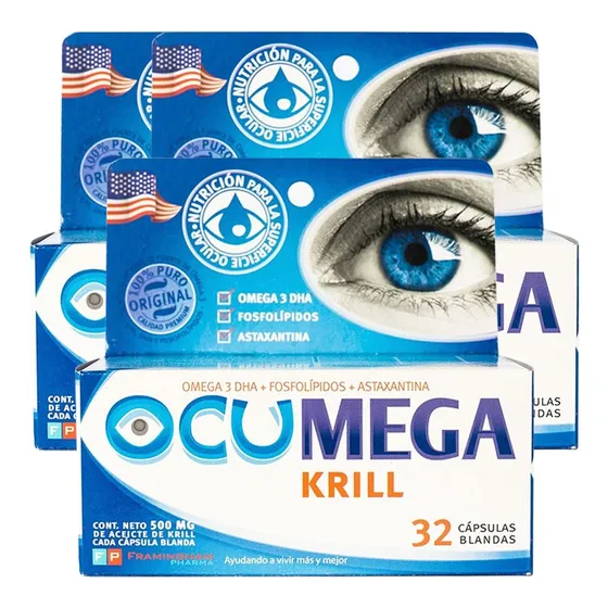 Pack 3 Ocumega Krill X 32caps Sindrome Del Ojo Seco Original